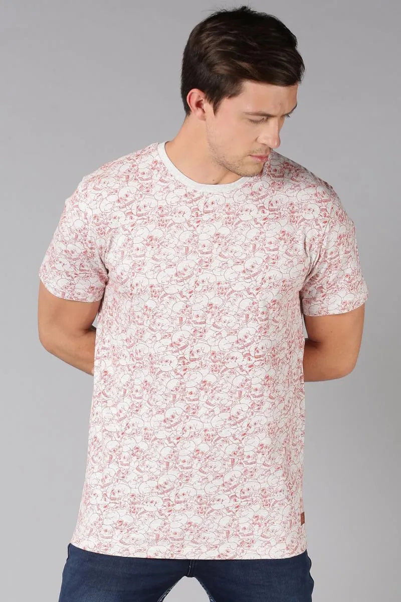 Men's Cotton Floral Print T-shirt - Pink