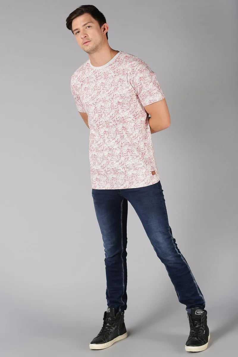 Men's Cotton Floral Print T-shirt - Pink