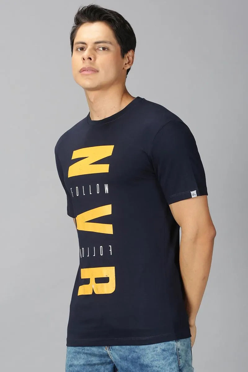 Typographic Print T-shirt for Men - Dark Blue
