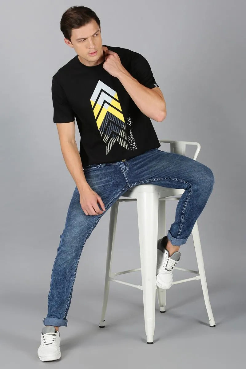 Cotton Graphic Print T-shirt for Men - URGEAR (Style urg000377) - Black