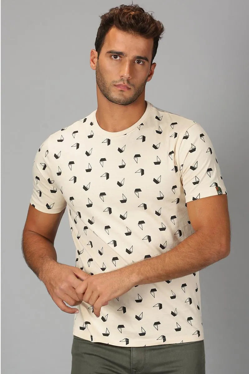 Men's Cotton Printed T-shirt - URGEAR (Style urg000381) (White)