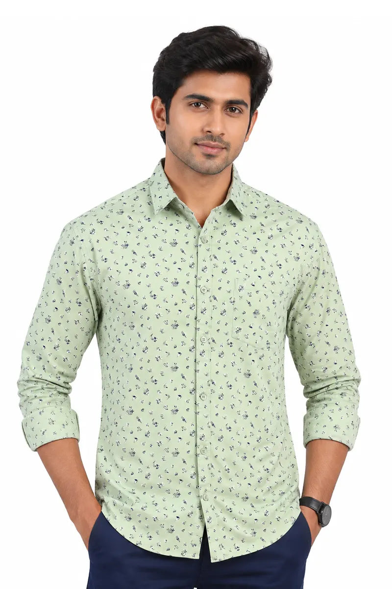 Cotton Floral Print Shirt for Men - JakJow (Style all000831) - Light Green