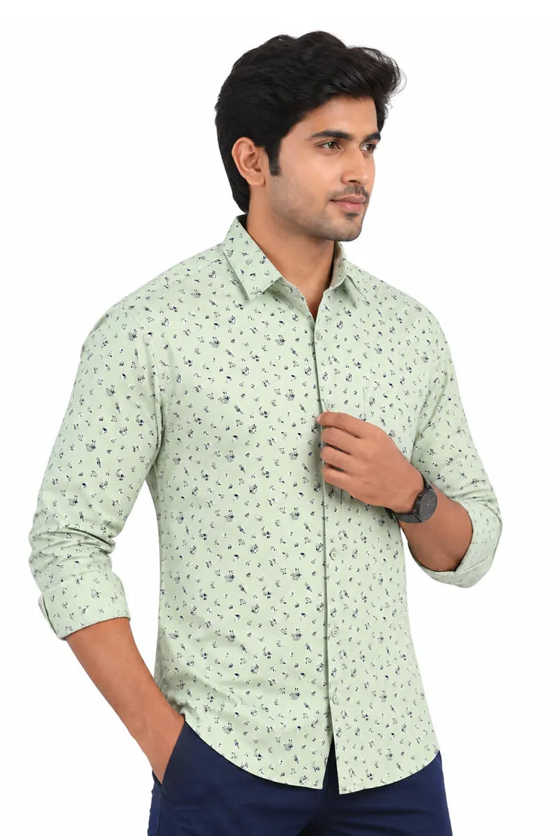Cotton Floral Print Shirt for Men - JakJow (Style all000831) - Light Green