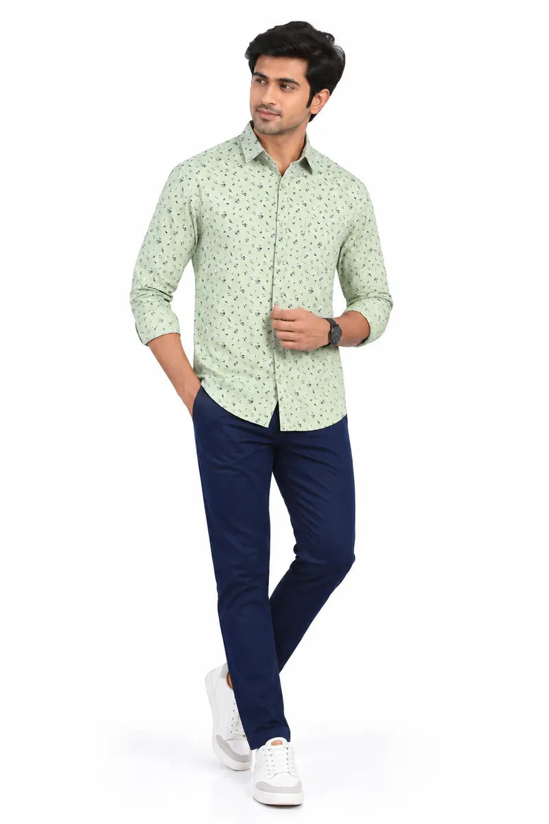 Cotton Floral Print Shirt for Men - JakJow (Style all000831) - Light Green