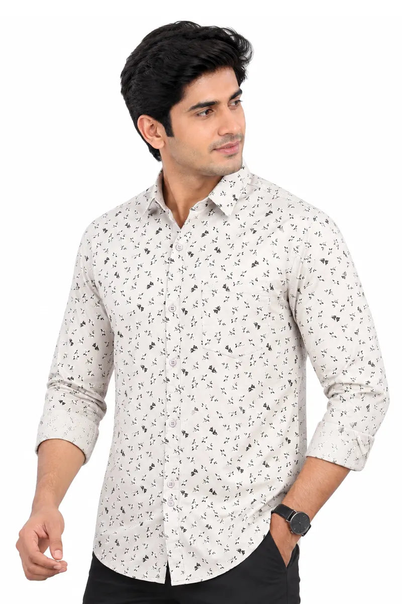 Cotton Printed Casual Shirt for Men - Beige