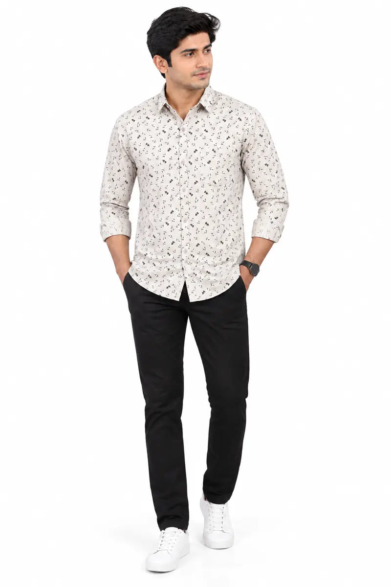 Cotton Printed Casual Shirt for Men - Beige
