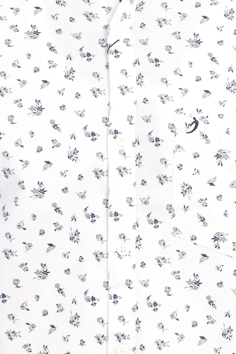 Cotton Floral Print Casual Shirt for Men - White