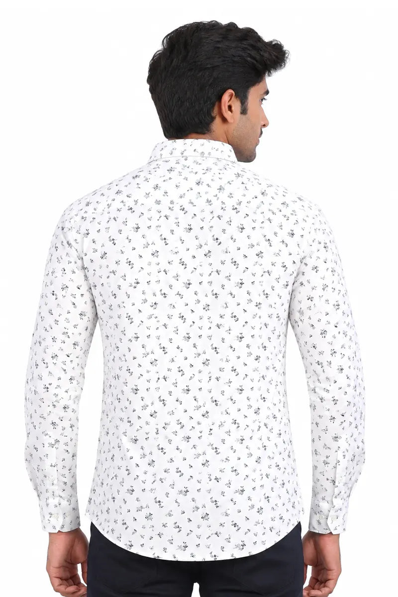Cotton Floral Print Casual Shirt for Men - White