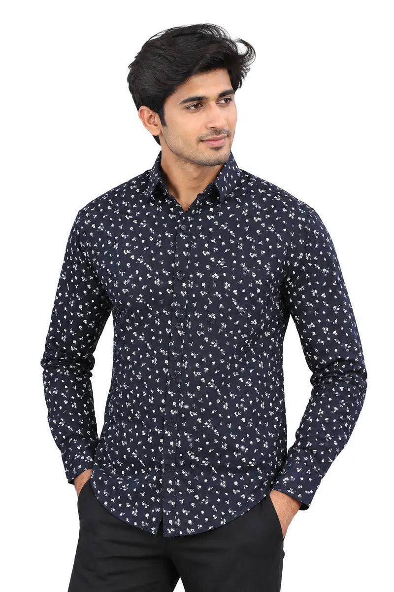 Cotton Printed Shirt for Men - JakJow (Style all000875) - Navy Blue