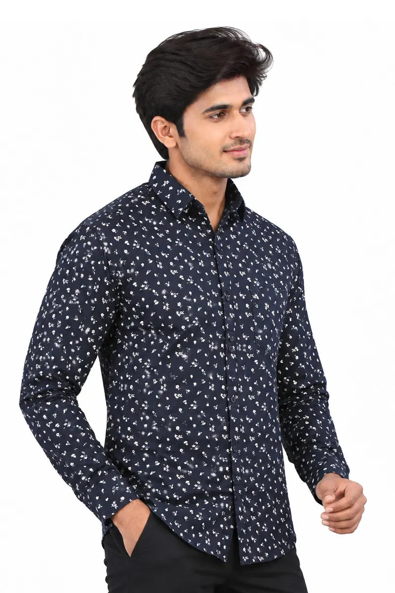Cotton Printed Shirt for Men - JakJow (Style all000875) - Navy Blue