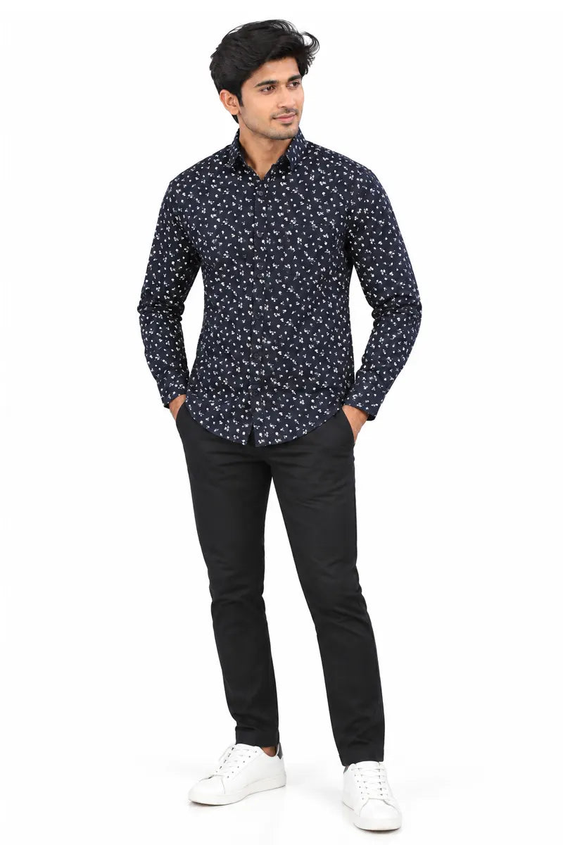 Cotton Printed Shirt for Men - JakJow (Style all000875) - Navy Blue