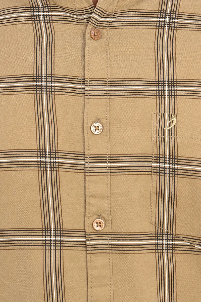 Cotton Checkered Shirt for Men - JakJow (Style oxf000876) - Dark Khaki