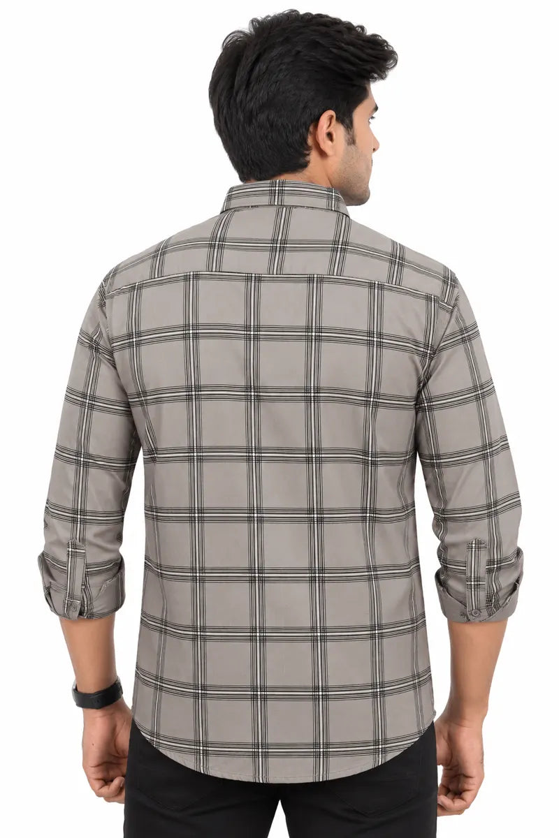 Men's Cotton Checkered Shirt - Grey