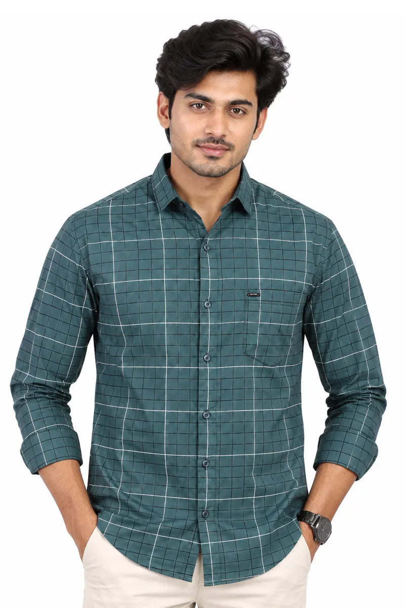Cotton Checkered Shirt for Men - JakJow (Style cot000882) - Dark Green