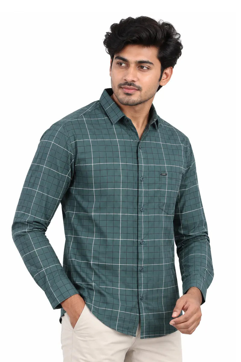 Cotton Checkered Shirt for Men - JakJow (Style cot000882) - Dark Green