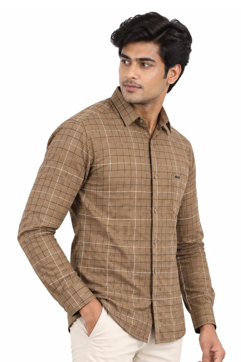 Cotton Checkered Shirt for Men - JakJow (Style cot000884) - Dark Khaki