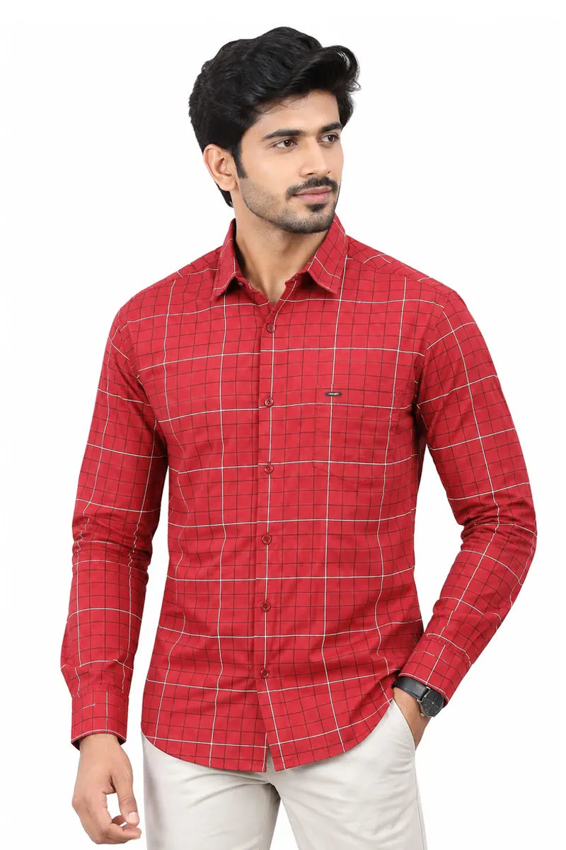 Men's Cotton Checkered Shirt - JakJow (Style cot000886)-RED