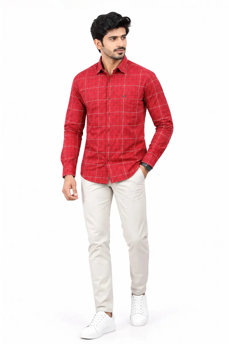Men's Cotton Checkered Shirt - JakJow (Style cot000886)-RED