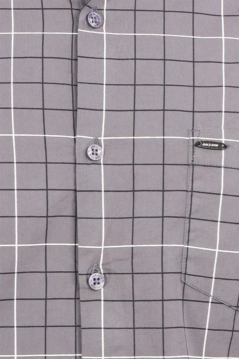 Men's Cotton Checkered Casual Shirt - Grey