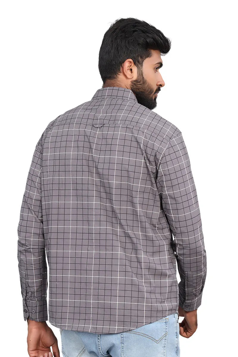 Men's Cotton Checkered Casual Shirt - Grey