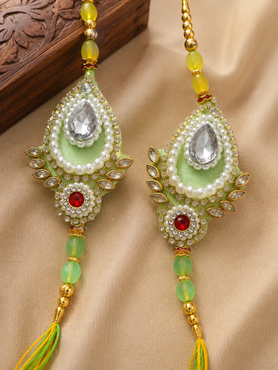 Designer Pearl Rakhi for Brother | Beaded Stone Work Raksha Bandhan Rakhi - Set of 2 (Multi colour)