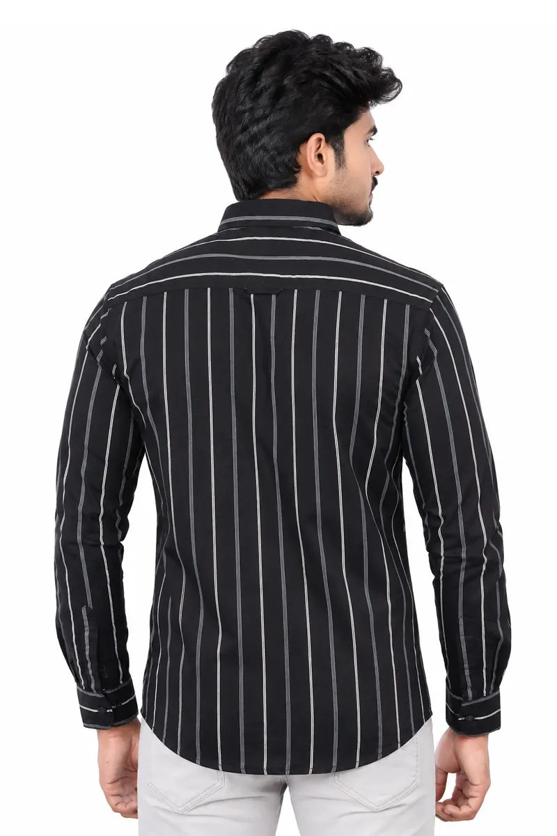 Striped Cotton Shirt for Men- Black