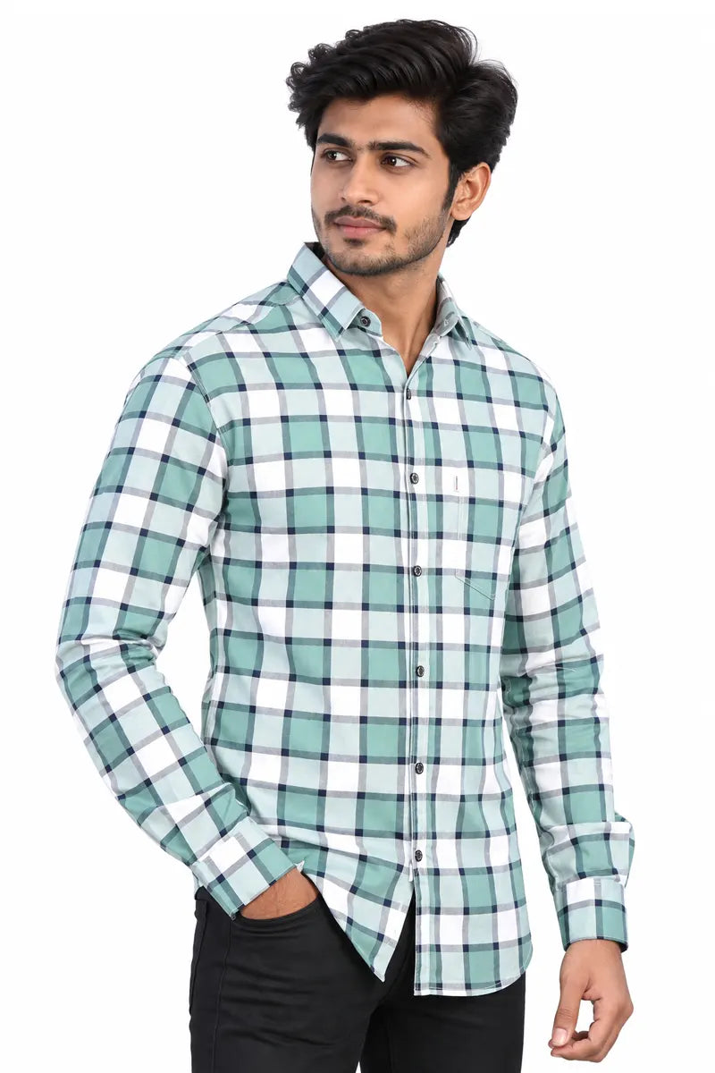 Cotton Checkered Shirt for Men - JakJow (Style men001061) - Green
