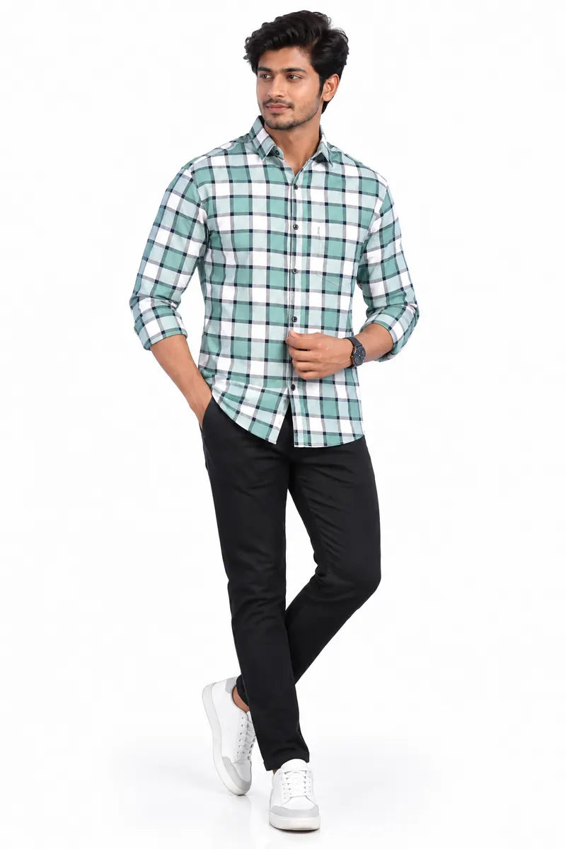 Cotton Checkered Shirt for Men - JakJow (Style men001061) - Green