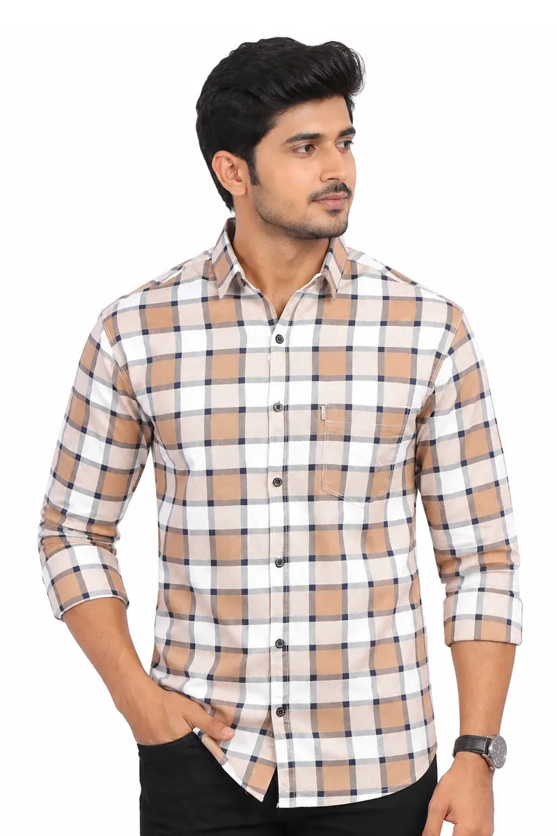 Cotton Checkered Shirt for Men - JakJow (Style men001065) - Light Orange