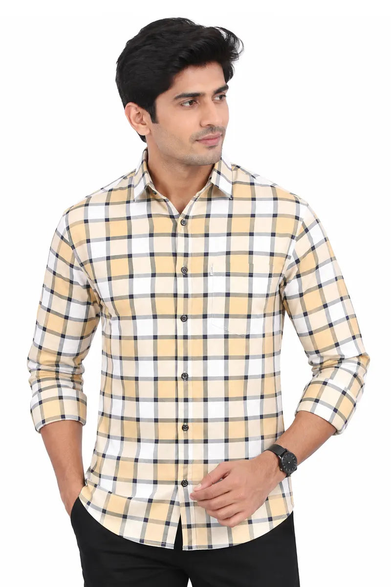 Cotton Checkered Shirt for Men - JakJow (Style men001067) - Golden Yellow