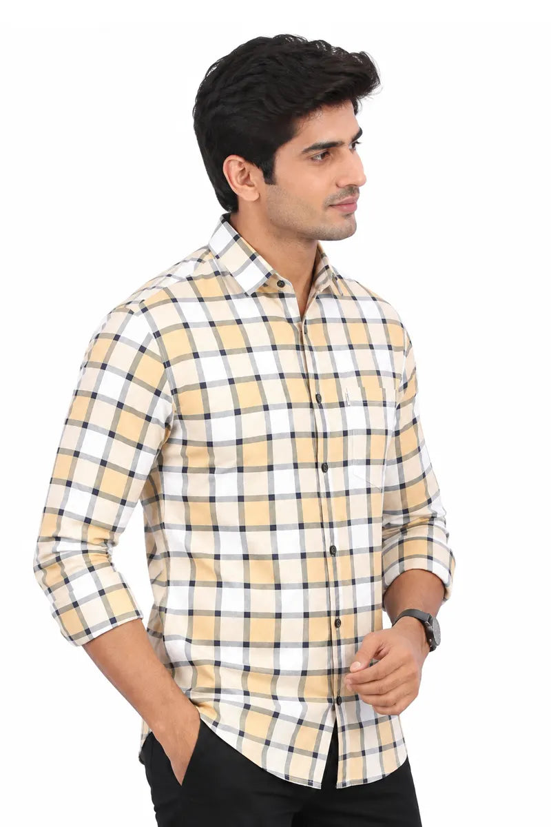 Cotton Checkered Shirt for Men - JakJow (Style men001067) - Golden Yellow