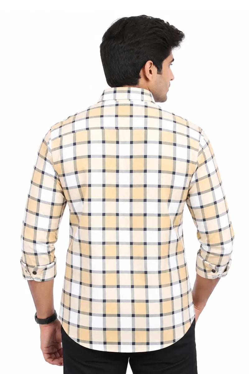 Cotton Checkered Shirt for Men - JakJow (Style men001067) - Golden Yellow
