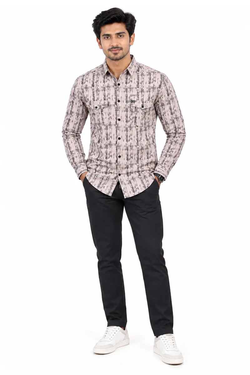 Cotton Printed Shirt for Men - JakJow (Style men001088) - Coffee