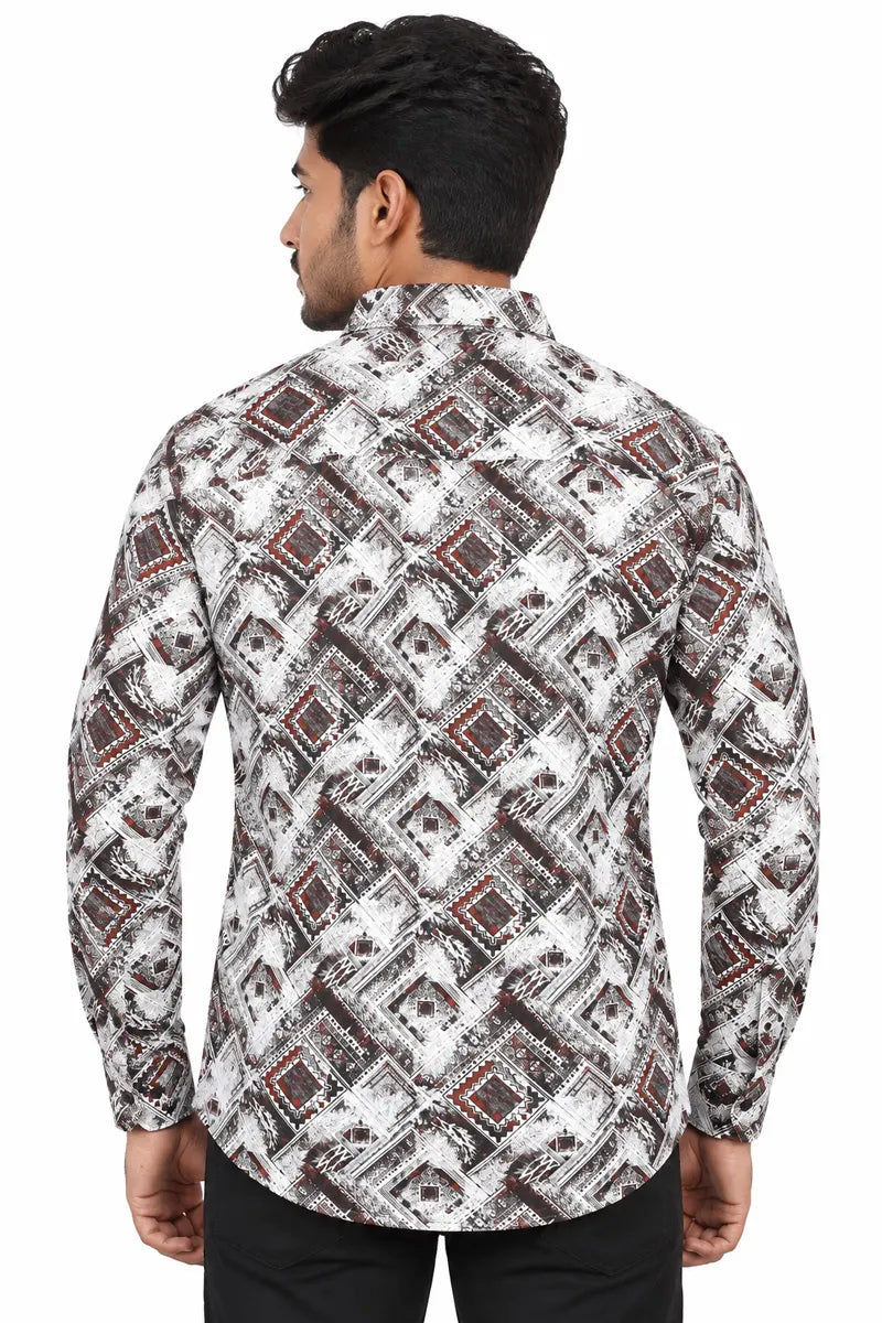 Abstract Print Casual Shirt for Men - White