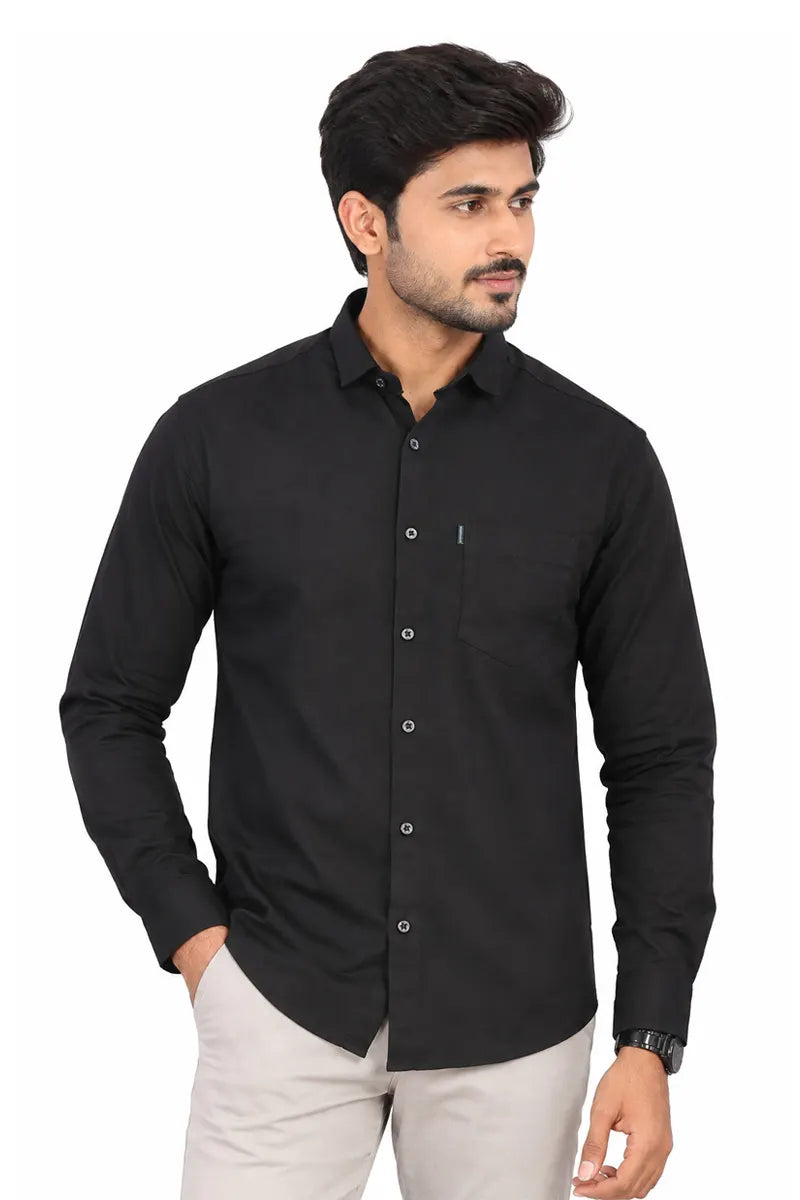 Cotton Solid Slim Fit Shirt for Men - Black