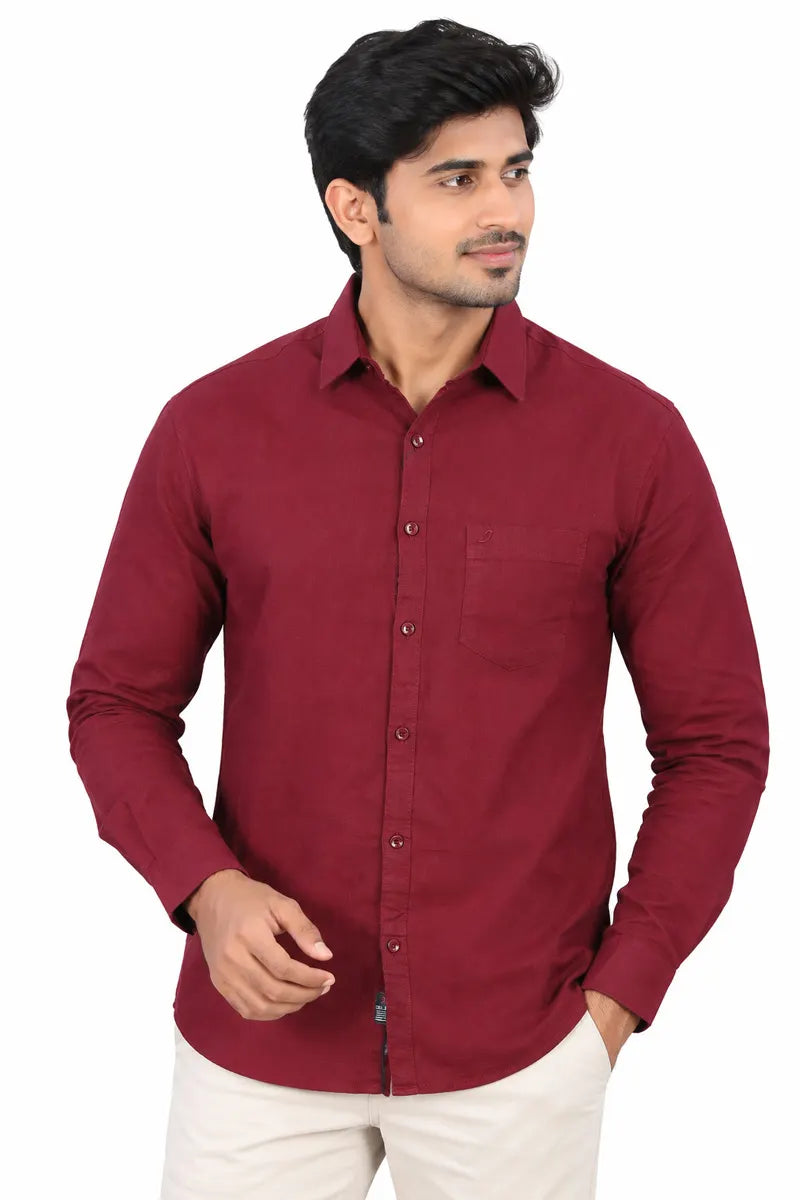 Cotton Linen Slim Fit Shirt for Men - Maroon