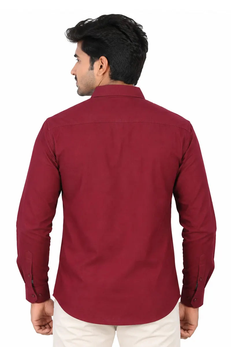 Cotton Linen Slim Fit Shirt for Men - Maroon