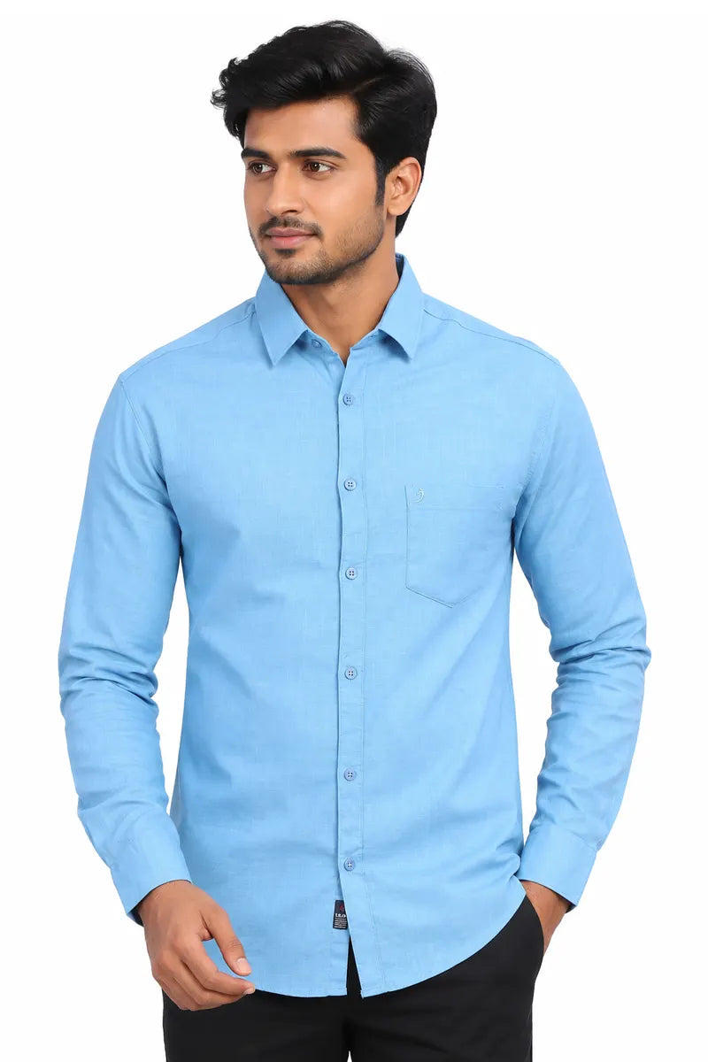 Men's Cotton Linen Casual Shirt - Light Blue
