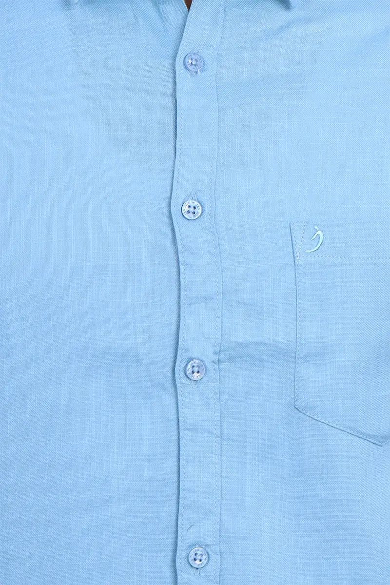 Men's Cotton Linen Casual Shirt - Light Blue