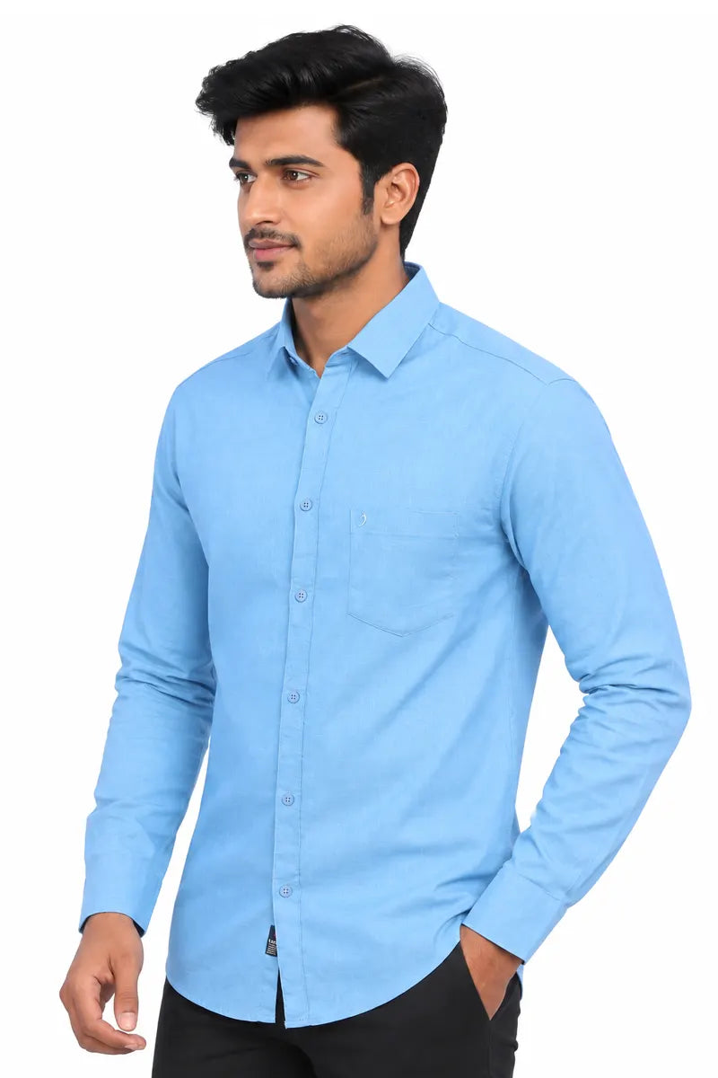 Men's Cotton Linen Casual Shirt - Light Blue