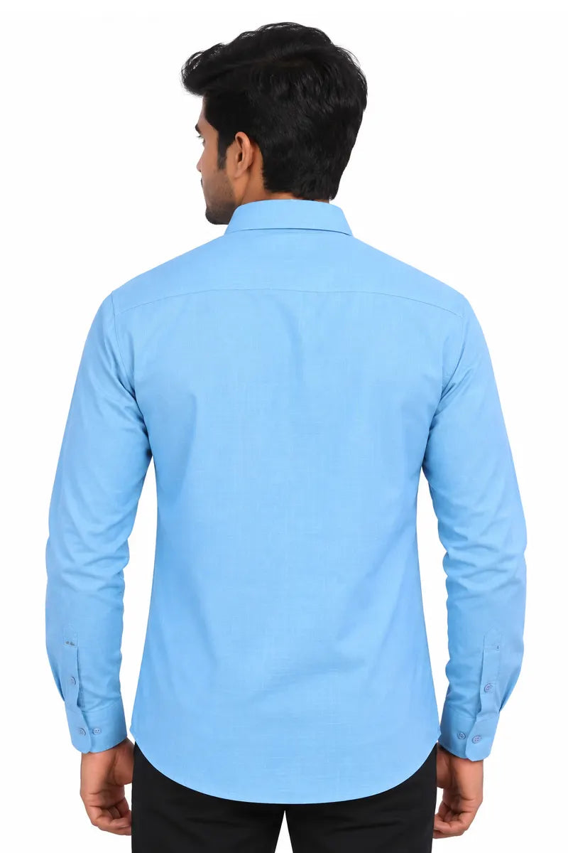 Men's Cotton Linen Casual Shirt - Light Blue