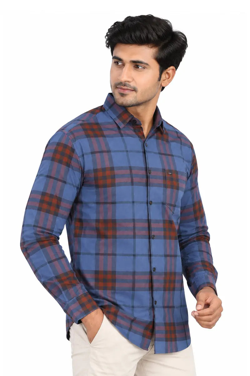 Cotton Checkered Shirt for Men - JakJow (Style men001202) - Blue