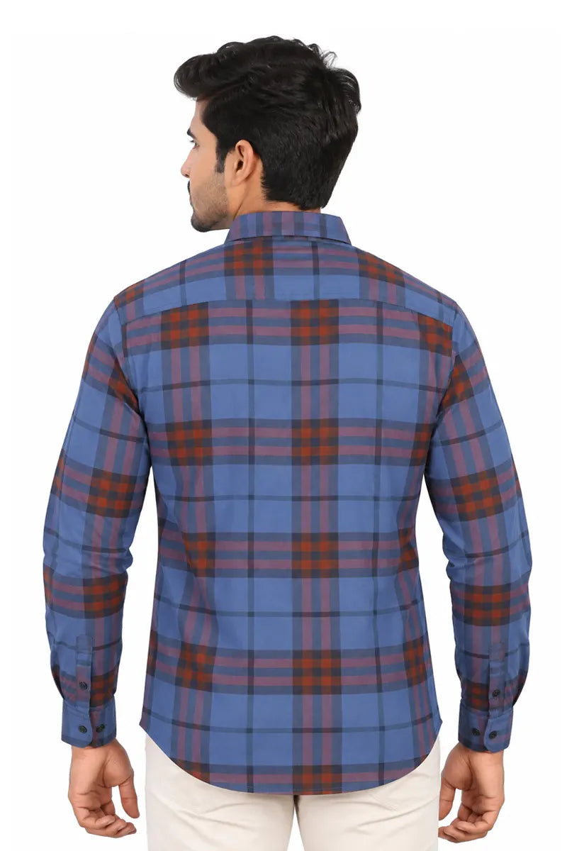 Cotton Checkered Shirt for Men - JakJow (Style men001202) - Blue