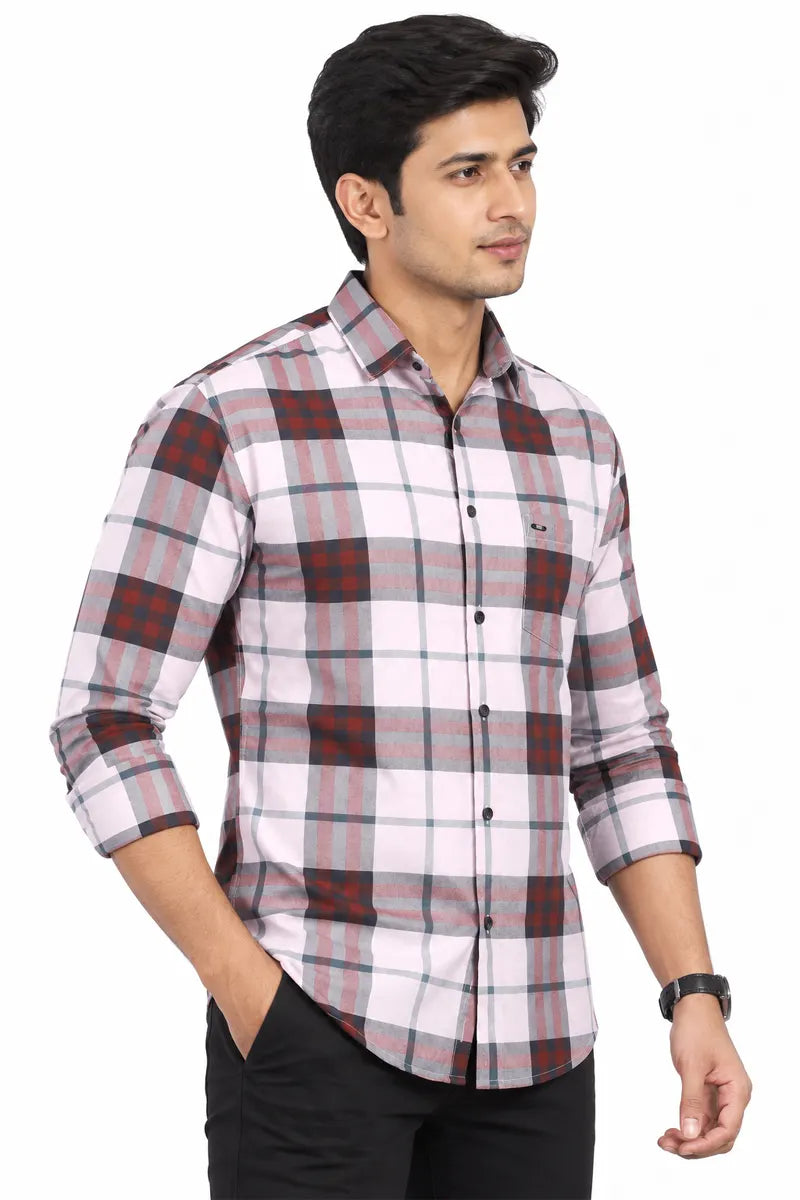 Cotton Checkered Casual Shirt for Men - JakJow (Style men001207) - Baby Pink