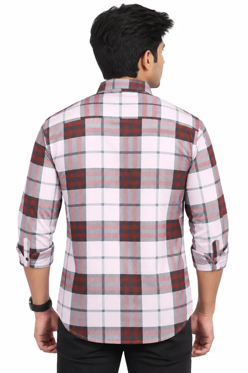 Cotton Checkered Casual Shirt for Men - JakJow (Style men001207) - Baby Pink