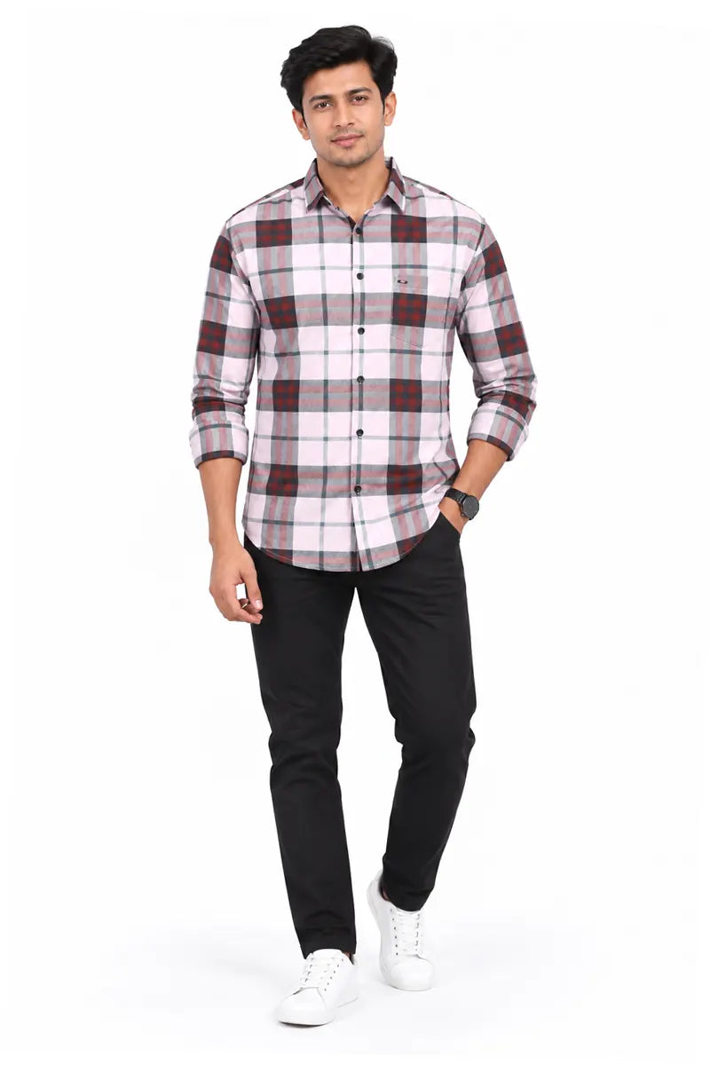 Cotton Checkered Casual Shirt for Men - JakJow (Style men001207) - Baby Pink