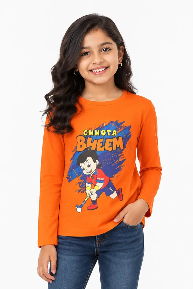 Pure Cotton Printed T-Shirt for Girl - Orange - View 1