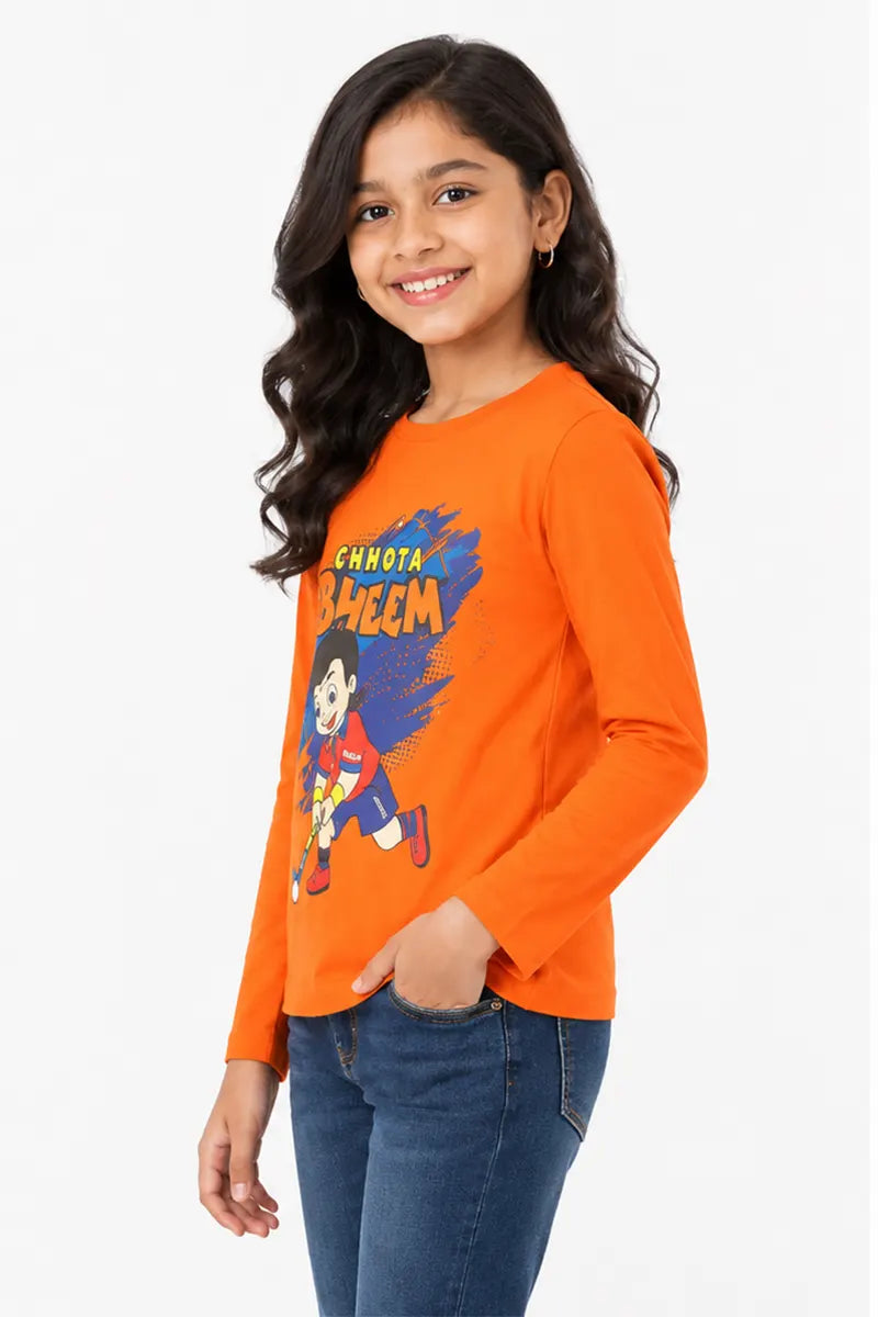 Pure Cotton Printed T-Shirt for Girl - Orange - View 2
