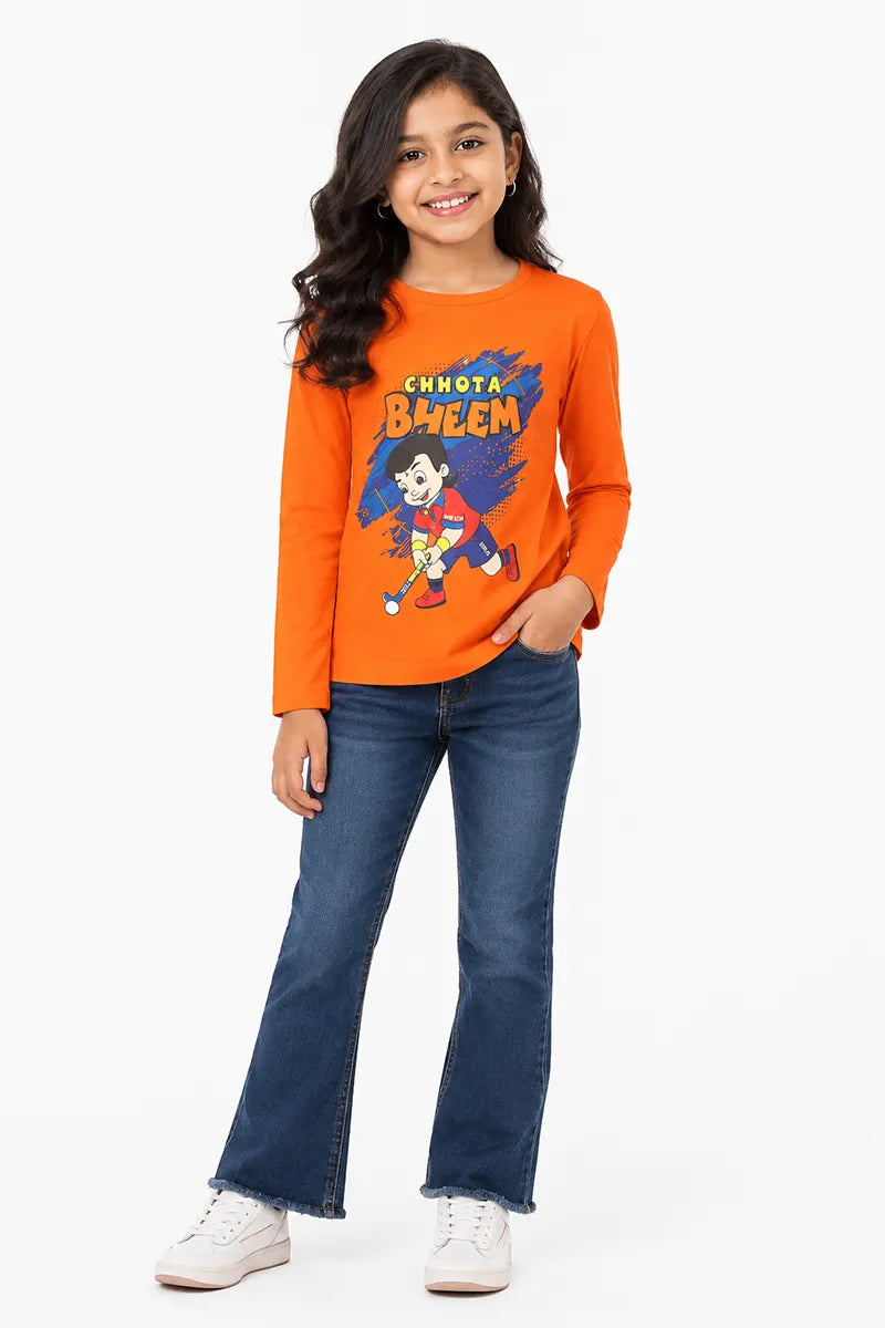Pure Cotton Printed T-Shirt for Girl - Orange - View 4