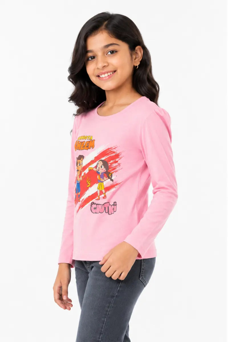 Pure Cotton Printed T-Shirt for Girls - Pink - View 2